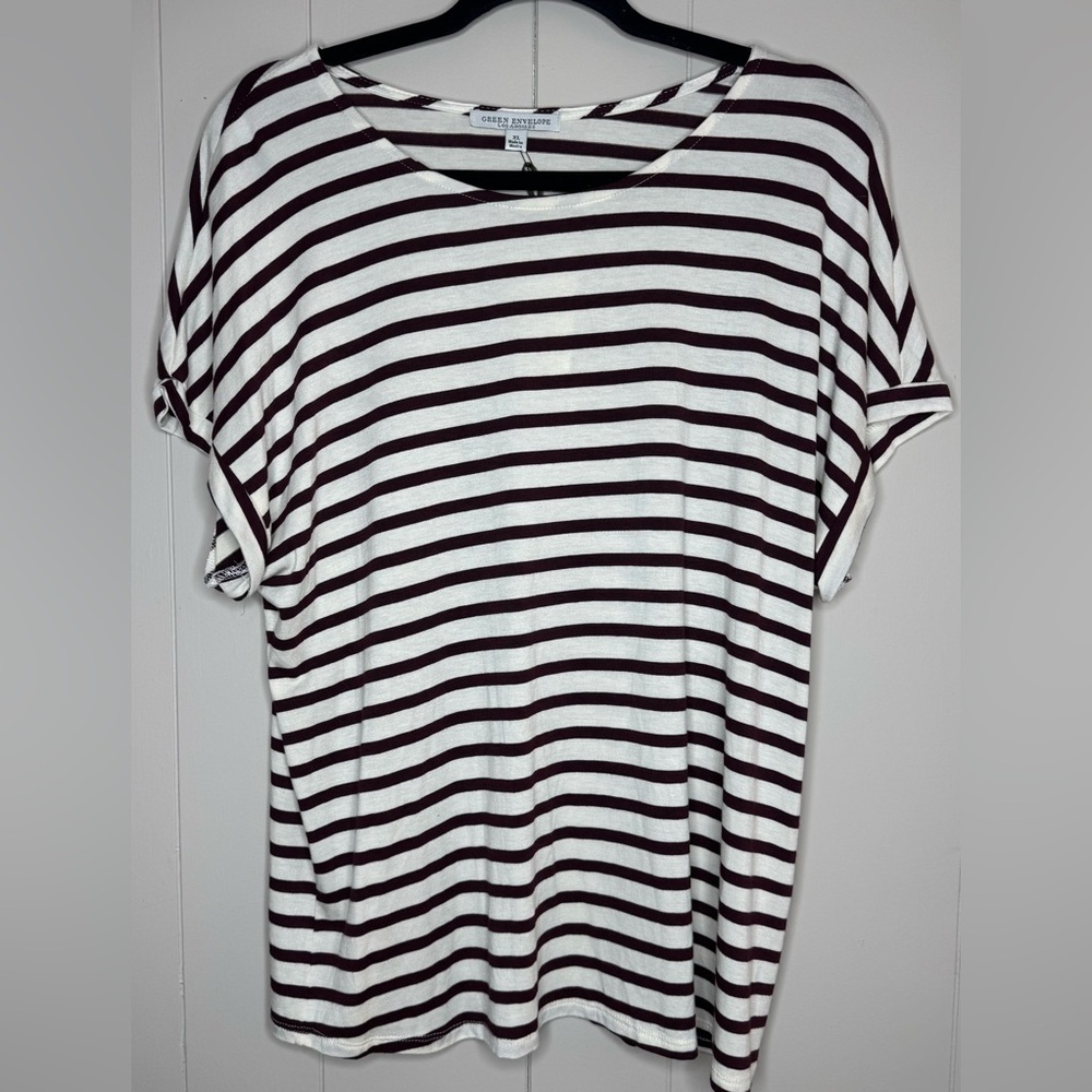 NWT Green Envelope Striped Drop Shoulder Short Sleeve Shirt Womens Size XL